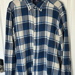 Vineyard Vines Classic Whale Cotton Shirt Blue Plaid Flannel Lined Boys XXL